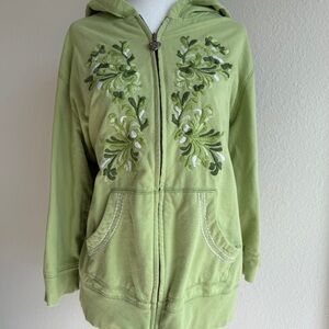 Vintage Embroidered Zip Up Hoodie • Heart Zipper • Cottagecore Fairycore